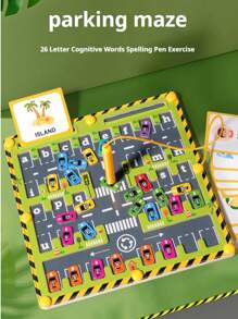 Una caja colorida, estacionamiento de letras magnéticas de madera, laberinto con lápiz, coincidencia de letras y ortografía, juego familiar, interacción entre padres e hijos, compacto y portátil, una opción para viajes de corta duración, laberinto de estacionamiento de tarjetas con letras, adecuado para regalos de Año Nuevo, temporada de regreso a clases, ¡Pascua!