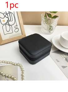 1pc Jewelry Travel Box With Mirror, Small Travel Jewelry Storage Box, Portable Jewelry Box, Travel Mini Storage Display Box, Suitable For Rings, Earrings And Necklaces For Women Storage Organizer Travel Essentials Back To School Dormitory Storage