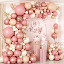 135 Pieces Retro Pink Ivory White Rose Gold Balloon Arch Wreath Set, Baby Gift Party, Wedding, Girl's Birthday Aluminum Foil Paper Sequin Balloon - Mixed Colors - View 1