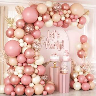 135PCS Blush Pink Balloon Arch/Garland Kit, Includes Gray, Peach, Ivory, Rose Gold Balloons, Suitable For Boho, Baby Shower, Wedding, Bachelorette, Girls Birthday Party Decoration