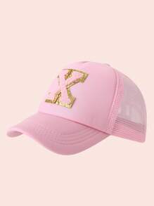 1 pièce Casquette en maille avec impression de 26 lettres rose pour enfant, casquette de baseball unisexe pour bébé avec visière, convient aux activités extérieures et à l'usage quotidien, protection solaire