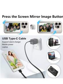 Tangle-Free Selfie Remote Control Wireless MagSafe Selfie Monitor Screen For IP & Android, 1800mAh With Wireless Remote, 3-Level Brightness & Wide Screen Mode, Using Phone Rear Camera For Selfie Vlog No Delay Live Stream Mother's Day Birthday Gift - White - View 4