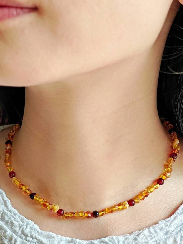 Natural Baltic Amber Irregular Beaded Short Necklace Vintage Gemstone Accessorize Calm And Peace Stone Resin Fossilized Gift For Her Anniversary Birthday