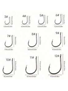 100/200/300/400/500 件圆形鱼钩套装，碳钢单倒刺鱼钩，渔具配件 - 黑色 - 查看 5