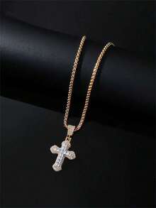 时尚嘻哈风格钛钢长项链，男女通用十字架吊坠毛衣链，水晶十字架吊坠项链返校万圣节配饰朋克 - 彩色 - 查看 13