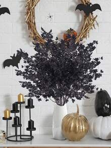 4 件装黑色和红色秋花人造满天星散花，可用作 DIY 花束、厨房、办公室、卧室、餐桌装饰、秋季装饰、人造花、黑色和红色曼萨尼塔、人造植物、家居装饰、感恩节、万圣节、圣诞节 - 黑紅色 - 查看 4