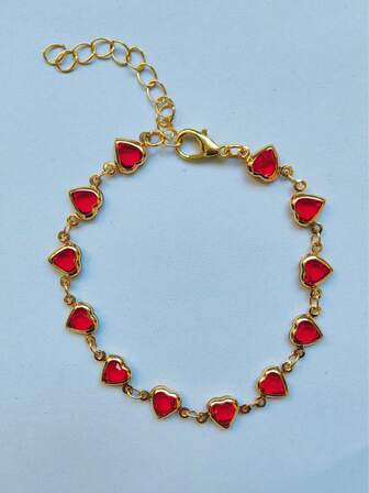 1 pieza Brazalete minimalista de corazón rojo de moda para mujeres, adecuado para uso diario, sesión de fotos y como regalo
