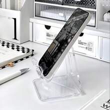 2 stuks transparante acryl telefoonhouder voor op het bureau, dikkere telefoonstandaard voor thuis en op kantoor, creatieve accessoires voor in de studentenkamer, kunststof structuur, veelzijdig voor het weergeven van telefoon en tablet en tv-kijken, willekeurige kleuren