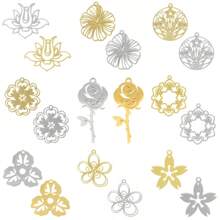 2pcs Fashionable 304 Stainless Steel Gold/Silver Plant & Flower Pattern Pendant, Vacuum Electroplated Durable Craft, Suitable For Necklace, Earrings, DIY Jewelry Making