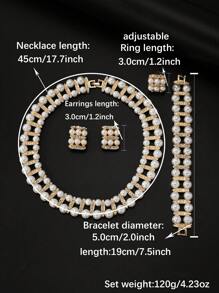 5 Peças/Conjunto Conjunto de Joias Elegantes e da Moda Folheado a Ouro (Falso) Conjunto de Brincos e Colar de Pérolas para Mulheres Casamento e Festa