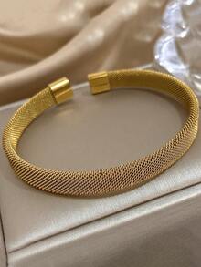 1 pieza Brazalete minimalista, brazalete de acero inoxidable para superposición para mujeres, accesorio para uso diario y de fiesta, regalo de verano y Navidad - Multicolor - Ver 14