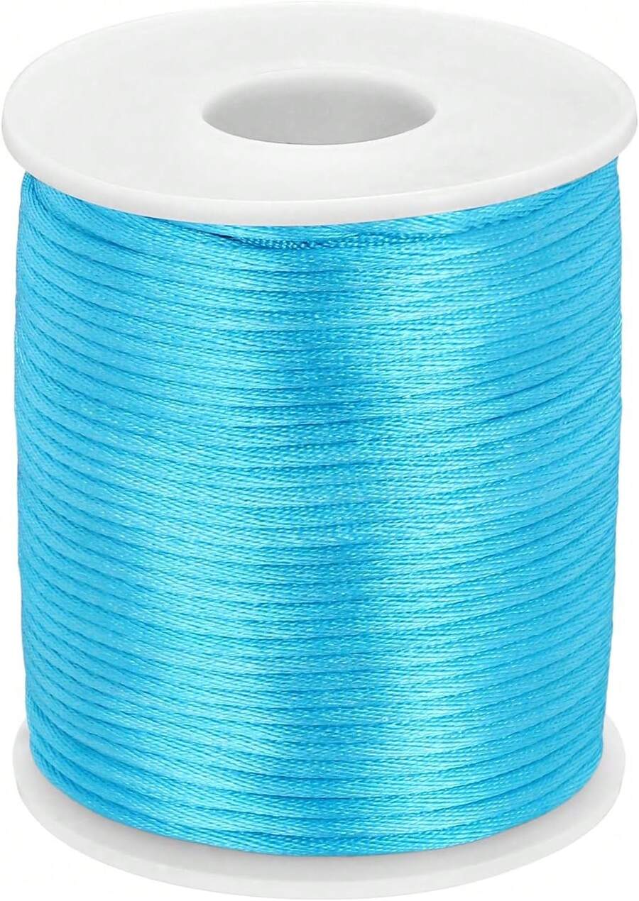 MECCANIXITY Crafts Nylon Satin Cord 2mm X 55 Yards Macrame Rope Braided Thread Twine String Smooth Beading Cord Chinese Knotting Silk For Bracelet Necklace Jewelry Making DIY, Light Yellow - Sky Blue - View 1