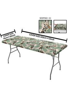 1 件春夏动物花卉图案涤纶户外野餐/餐桌布，适用于家庭、厨房、餐厅、丛林长颈鹿装饰桌布