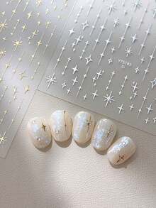 1pc Four-Point Star Nail Stickers Foil Silver DIY Adhesive Nail Art Decoration Waterproof Single Pack Minimalist Sweet French Style Sexy Star Design Nail Decals Nails Nail Supplies - Gold - View 2