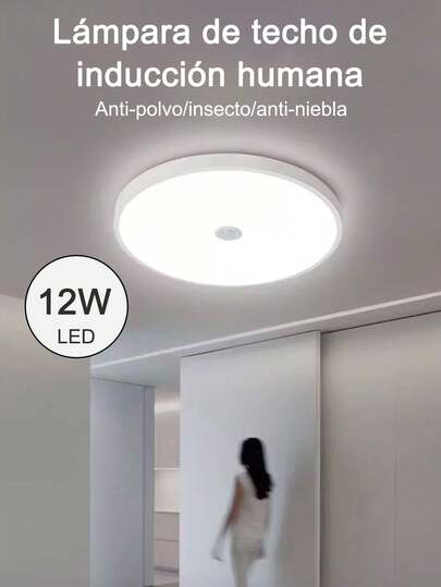 1 pieza Lámpara de techo con sensor de movimiento Lámpara de techo inteligente con marco blanco 12W/18W Luz blanca 6500K Apta para dormitorio/estudio/sala de estar/baño/balcón/pasillo/escalera/garaje