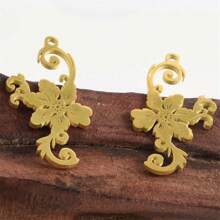 2pcs Fashionable 304 Stainless Steel Gold/Silver Plant & Flower Pattern Pendant, Vacuum Electroplated Durable Craft, Suitable For Necklace, Earrings, DIY Jewelry Making