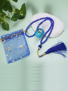 Juego de rosario musulmán y pulsera Tasbih empaquetado en una bolsa de regalo, con contador de anillo de diamante para mano