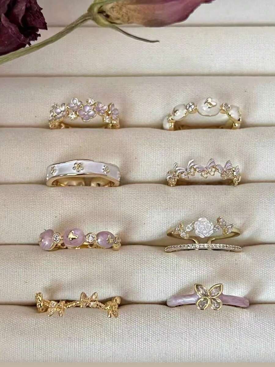 2025新款独特蝴蝶设计精致戒指，轻盈奢华韩版风格 - 蝴蝶戒指4 - 查看 1