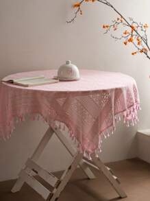 Tokoto 1pc Pink Hollow Out Table Cloth, Bohemian Modern Square Tablecloth, Suitable For Christmas Decor, Halloween Party, Decorating Small Tables, Bedside Tables, Sofas, Cabinets, All Seasons
