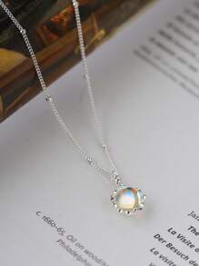 Collar con colgante circular minimalista de plata de ley 925 con dije de color azul claro, joya regalo para mujeres, cadena para la clavícula