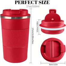 2025YINBAOGE Insulated Travel Coffee Mug, Spill & Leak Proof, Portable To Go Camping Stainless Steel Coffee Tumbler, Reusable Thermal Coffee Cup With Lid For Hot & Cold Drinks (Black, 12 OZ) - 紅色 - 查看 3