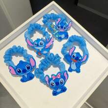 Disney Disney 5pcs Stitch Acrylic Hair Tie - Cute Elastic Hair Accessory For Teens & Adults, Funky Style, Non-Powered, Perfect For Valentine's Day Back To School