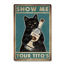 Vintage Show Me Your Tito's Black Cat Tin Sign Man Cave Sign Funny Bar Sign Bar Wall Decor 8x12 Inch - 綠色 - 查看 1