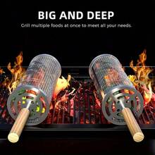 3 件便携式不锈钢烧烤炉，防烧设计（烧烤笼+烧烤叉+挂钩）烧烤工具套装，便携式户外烧烤必备，圆形坑式烹饪笼，烧烤露营烧烤配件，烧烤必备工具，带盖户外烧烤篮，适用于露营和户外烧烤，父亲节、圣诞节、万圣节和暑假必备物品 - 彩色 - 查看 10