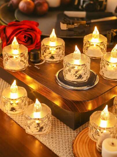 24 piezas de velas LED sin llama, a pilas, adecuadas para yoga/hogar/decoración de bodas, regalos festivos y decoración de ambiente romántico, velas de plástico con decoración de cristal, decoración interior, perfectas para Navidad, fiestas, exteriores, mesa de comedor, Halloween, aniversario, festivales y propuestas, restaurante, camping, decoración de otoño, decoración de festival de cosecha, decoración de habitación, decoración de dormitorio (blanco cálido, baterías incluidas) (3,8 cm x 4,8 cm)
