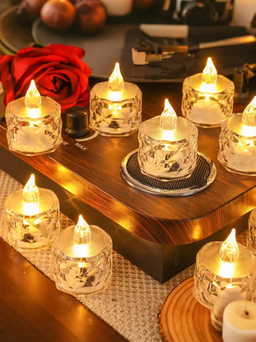 24Pack Flameless LED Tea Lights Candles Battery Operated, Flickering Lights For Yoga/Home/Wedding Decor, Holiday Gifts & Romantic Ambiance Decorate,Crystal Accented Plastic Candles For Indoor Decor, Perfect For Christmas, Parties,Outdoor,Table, Halloween,Anniversaries, Holidays And Proposals,Dining Room, Camping, Autumn Decoration, Harvest Day Decoration, Room Decoration, Bedroom Decoration(Warm White,Battery Included) (1.5" 1.9") - 彩色 - 查看 1
