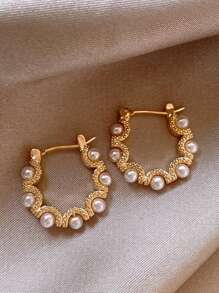 5Pcs/Set Fashionable Faux Pearl Stud Earrings, Versatile Minimalist Design Suitable For Women Everyday And Festival Wear