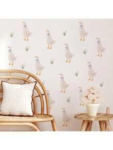 波西米亚卡通动物墙贴，带鸭子 - 可移除自粘式儿童房装饰，水彩鸭子和动物印花，适用于托儿所、游戏室和教室，易撕易贴波西米亚风格墙壁艺术 - 彩色 - 查看 7