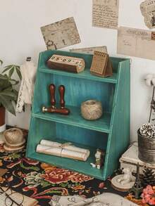1 pieza Gabinete de almacenamiento de madera montado en la pared - Azul - View 4