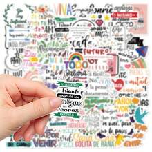 50pcs Spanish Inspirational Stickers For Notebook, Diary, Wall, Photo Frame, Photo Album, Teacher's Day, Halloween Gifts, School Supplies,Back To School - Multicolor - View 4