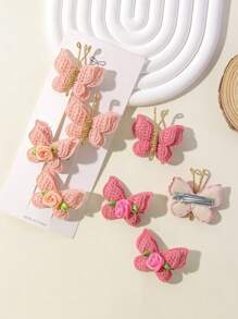 Set cadou 4 buc fete lână tricotat bebeluși pălării lucrate manual croșetat fluture aliaj păr cleme copii agrafe de păr accesorii de păr en-gros
