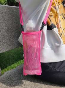 1pc Sports Water Bottle Mesh Bag With Shoulder Strap, Adjustable, Portable Water Cup Holder, Universal Insulated Bottle Pouch For Outdoor Sports, Camping, Travel