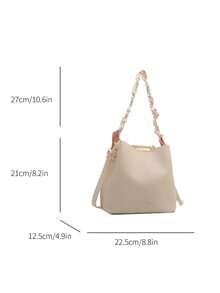 PU Leather Bucket Bag With Chain Accent, Crossbody For Women