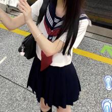 KLFYY Japanese JK Uniform Improved White Three-Piece Hand Clothes Spring And Autumn Long Sleeves Hundred Folds Overcoat