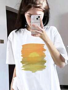 200g Pure Cotton T-Shirt 2025 Summer Ladies New Short Sleeve Pure Cotton Holiday Pattern Short Sleeve Round Neck Couple Wear Small Shirt Tops - 白色 - 查看 4