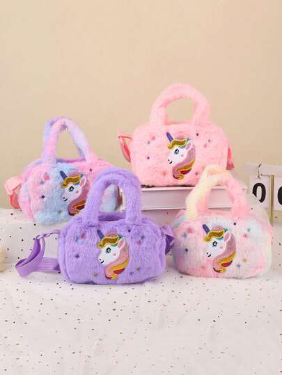 Unicorn Handbag And Coin Purse Set, Plush Cute Daily Outfits Shoulder Crossbody Bag