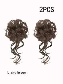 2pcs Cute Bun Hair Scrunchie, Kids Girls Fake Hair Buns Hair Band With Long Hair Extensions