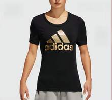 Adidas 女款夏季舒適透氣跑步健身休閒運動短袖T卹 - 黑色 - 查看 5