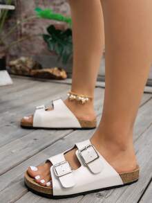 Women's Retro Open-Toe Sandals, Fashionable Double-Button Breathable Beach Sandals With Adjustable Laces, Suitable For Both Indoor And Outdoor Wear Classic Sandals - White - View 3