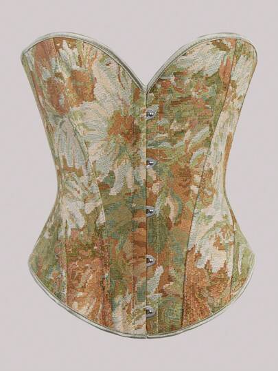 Plus Size Floral Tie Back Gorset Top Moda Damska Bez Ramiączek Top Eleganckie Seksowne Świąteczne Imprezowe Topy Na Oktoberfestin Monachium, Halloween, Boże Narodzenie