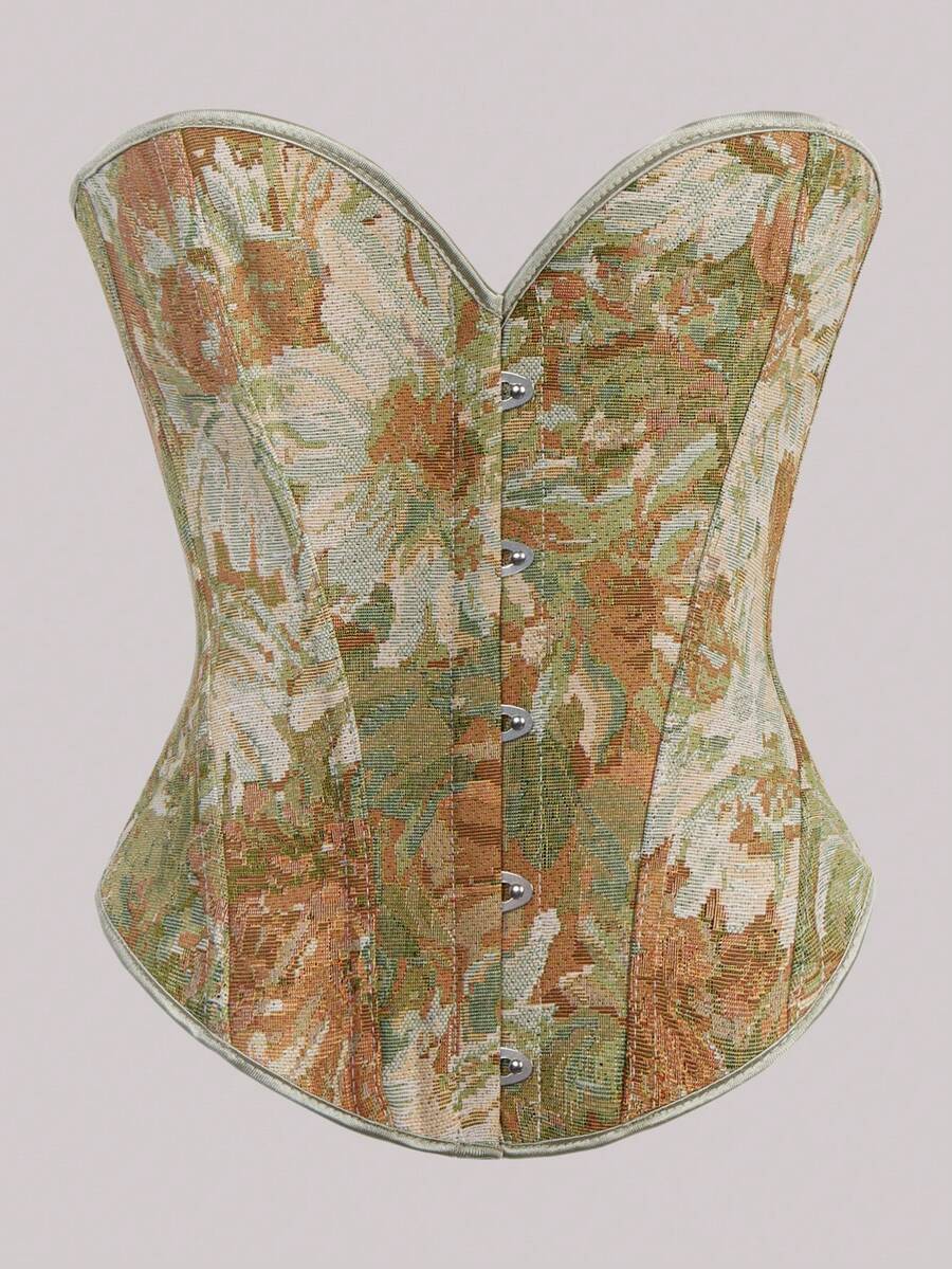 Plus Size Floral Tie Back Gorset Top Moda Damska Bez Ramiączek Top Eleganckie Seksowne Świąteczne Imprezowe Topy Na Oktoberfestin Monachium, Halloween, Boże Narodzenie