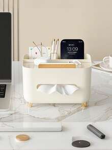 Cream Colored Tissue Box, Round Opening For Easy Tissue Pulling Without Ripping, Dual-Layer Storage, Small Footprint But Large Capacity, Thicker Material For Durability, Also Can Be Used As Phone Stand, Waterproof And Anti-Humidity For Bathroom Use, Multifunctional Storage, Suitable For Living Room, Bedside, Holding Remote Controls, Tissue Boxes
