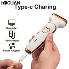 4合1女性電動除毛器/女性多功能電動除毛器套組/女性比基尼修剪器/USB充電/除毛器、眉毛、鼻子、臉部、腿部、便攜、溫和、女性禮物、母親節禮物、電池容量500mAh - 金色 - 查看 9