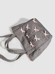Back To School Ballet Sweet Bow Cute Student Tote Bag, Slouchy Handbag Tote Bag, Versatile Large Capacity Shoulder Bag Suitable For College Students