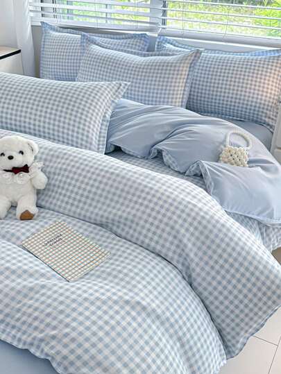 4pcs/Set Bedding Set, Dormitory/Bedroom Use, Double-Sided Printed Design, 1pc Duvet Cover + 1pc Bedsheet + 2pcs Pillowcases, Warm, Soft, Skin-Friendly, Fade-Resistant, Antibacterial