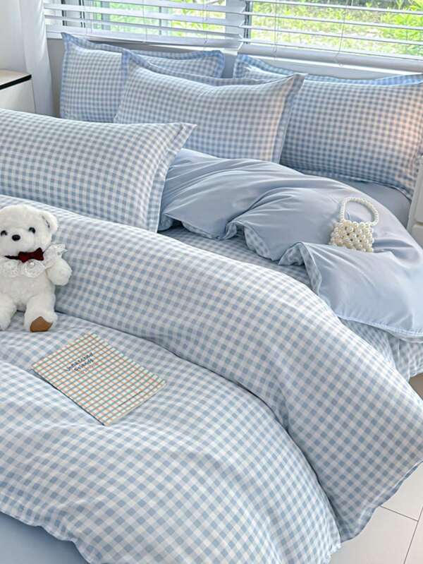 4pcs/Set Bedding Set, Dormitory/Bedroom Use, Double-Sided Printed Design, 1pc Duvet Cover + 1pc Bedsheet + 2pcs Pillowcases, Warm, Soft, Skin-Friendly, Fade-Resistant, Antibacterial